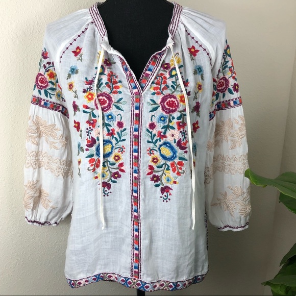 Johnny Was Tops - Johnny Was Workshop | White Embroidered Blouse